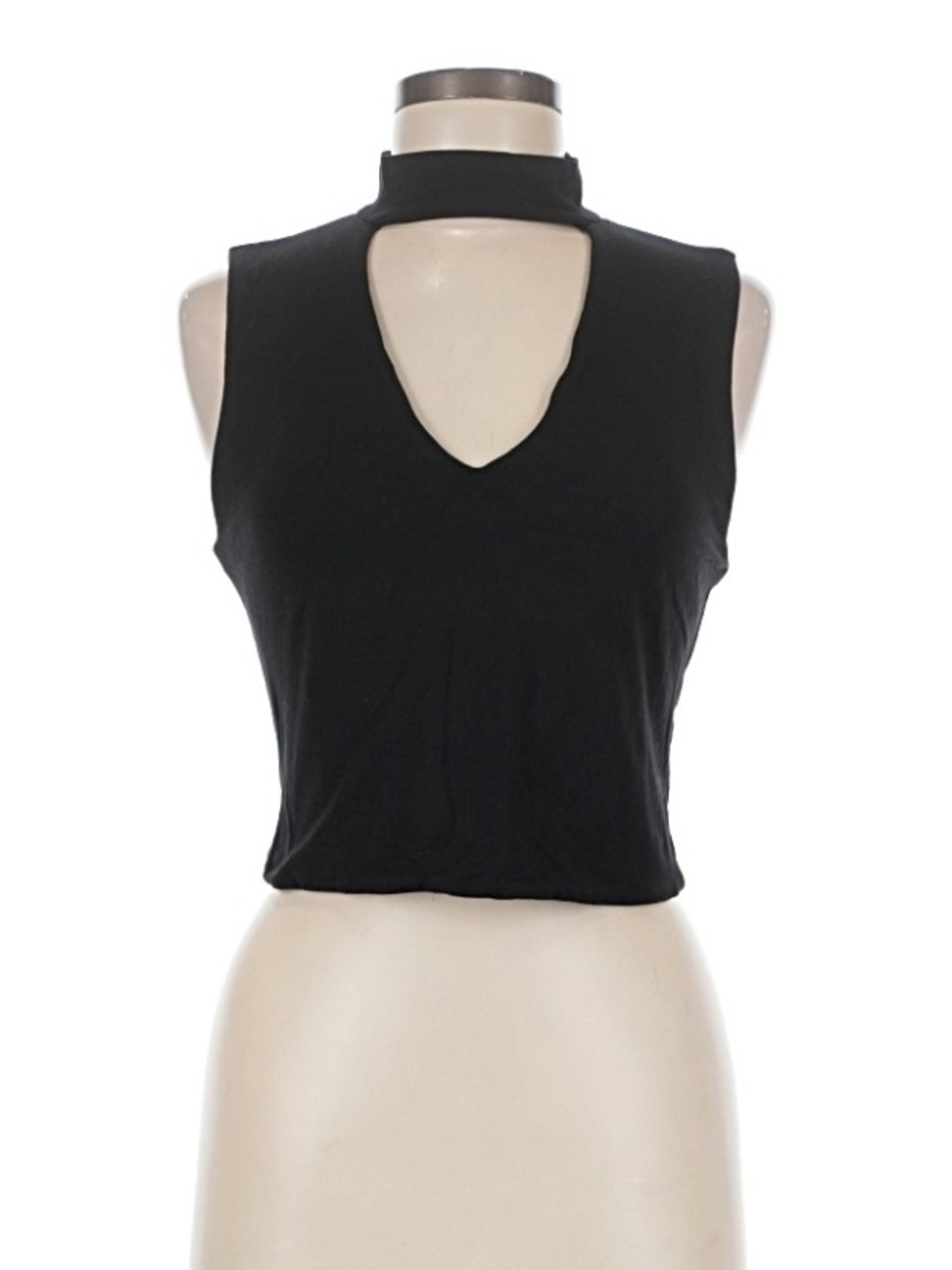 bardot Sleeveless Black Choker V-Neck Crop Top